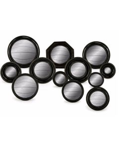 Set of 12 Assorted Black Convex Mirrors